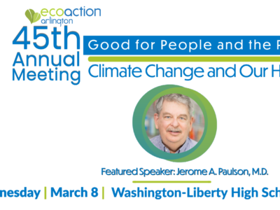 45th EcoAction Arlington Annual Meeting graphic banner with headshot of speaker