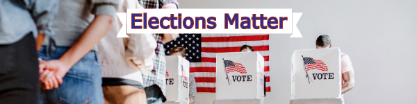 banner image with people lined up to vote. Title: Elections Matter