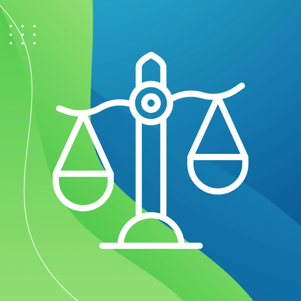icon of a balance scale with green and blue background