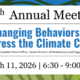 promotional image, with blue and green abstract tree roots background, for 48th Annual Meeting: Changing Behaviors to address the climate crisis with featured presenter Katie Heffner, Senior director of partnerships and engagement at Rare. March 11, 2026 | 6:30-9:00 p.m.