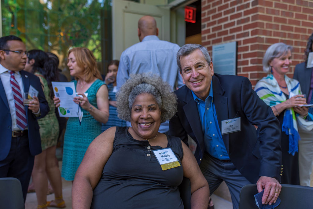 Melody Mobley and Rip Sullivan outside on the patio at the 4th annual ecoextravaganza 2022