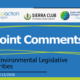 featured image with blue background featuring logos for ecoaction arlington, sierra club potomac river group, and Faith Alliance Climate Solutions Arlington with the title Joint Comments inside a bright green line drawing of a rectangle