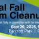 Annual Fall Stream Cleanup Sept 19, 2026 at Barcroft park with grean and white decorative waves and a sea turtle on the beach background